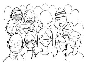 Sketch of masked people